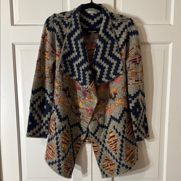 mittoshop Sweaters - mittoshop Open Front Cardigan Sweater with Tribal Print Geometric Design M/L